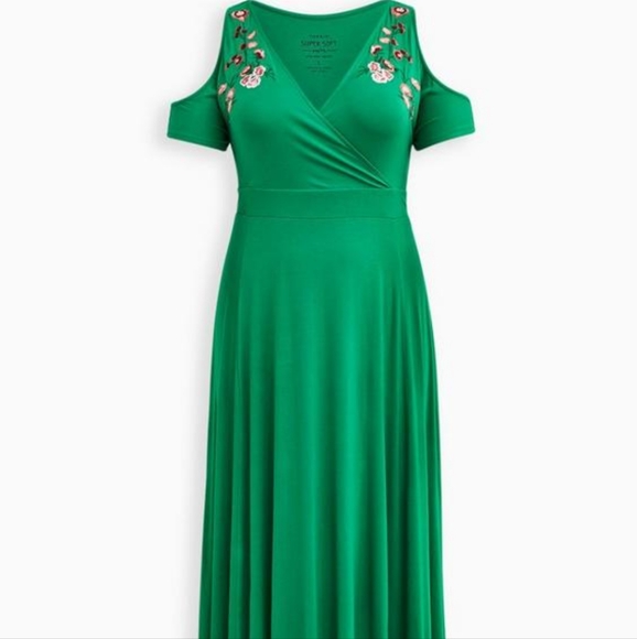 Torrid Sz 5 Super Soft Embroidered Cold Shoulder Surplice Maxi Dress - Picture 3 of 5